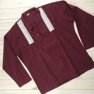 Maroon Guayabera with white embroidery, size 42